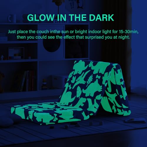 Givjoy Foldable Floor Mattress for Kids, Glow in The Dark Dinosaur Toddler Washable Tri Folding Floor Mat for Nap Daycare, Child Trifold Futon Sofa Bed with Storage Bag for Playroom Girls and Boys Givjoy