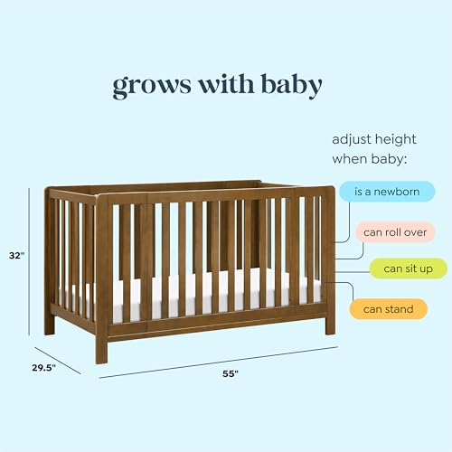 DaVinci Carter's Colby Grow 6-in-1 Convertible Bassinet to Crib in Walnut, GREENGUARD Gold Certified, Removable Wheels DaVinci