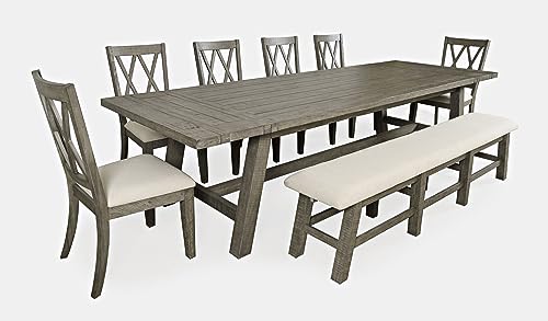 Jofran Telluride Eight Piece Rustic Distressed Pine 127" Extendable Dining Set with Bench, Driftwood Grey Jofran Inc.