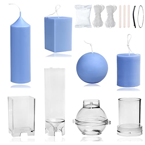 MILIVIXAY 4pcs Plastic Candle Molds - Including Pillar, Cylinder, Rectangle and Sphere Molds for Beeswax