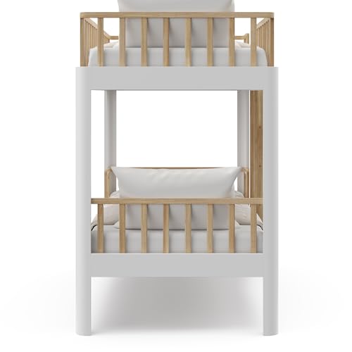 Storkcraft Next Santos Twin-Over-Twin 5-in-1 Convertible Bunk Bed (White with Natural) STORKCRAFT
