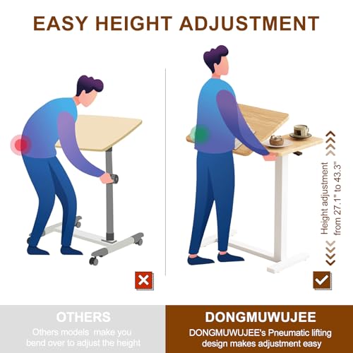 DONGMUWUJEE Solid Wood Overbed Bedside Table with Wheels, Tilting Adjustable Hospital Bed Table Over The Bed, Medical Mobile Laptop Stand, Rolling Standing Desk for Hospital and Home Use(Natural) DONGMUWUJEE