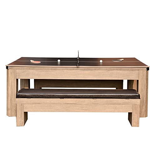 Hathaway Newport 7-ft Pool Table Combo Set with Benches - Rustic Grey with Blue Felt Hathaway