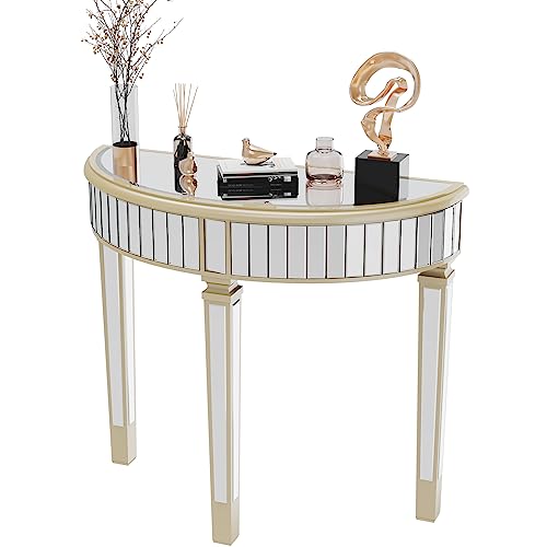 Artloge Half-Moon Mirrored Console Table Tall Semi Circle Entryway Desk 3 Legs Artloge