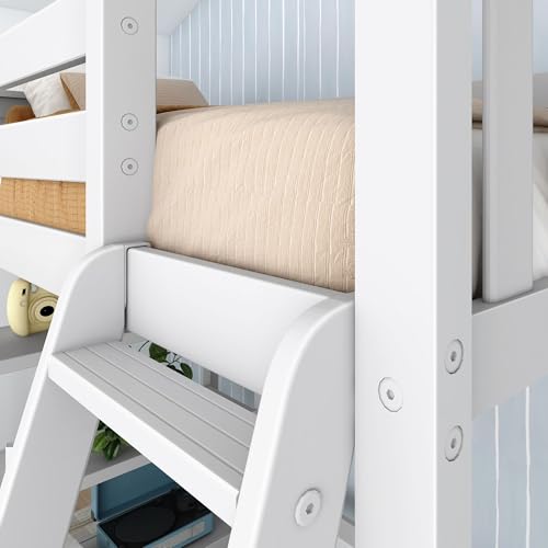 Max & Lily High Loft Bed, Twin Bed Frame For Kids With Bookcase, White Max & Lily