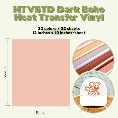 HTVSTD Boho Heat Transfer Vinyl -22 Sheets 12 * 10inches Patterned HTV Vinyl Dark Boho Iron on Vinyl for T-Shirts DIY Fashion HTVSTD
