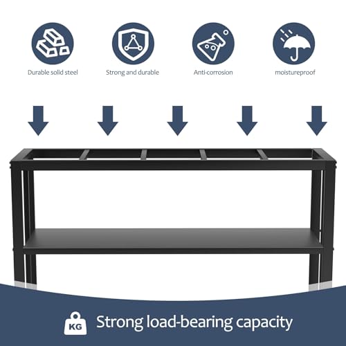 Fizgot Black Fish Tank Stand Metal Aquarium Stand 55-75 Gallon Aquarium Turtle Tank 48.4" x 14.8" x 29.1" Breeder Reptile Tank Stand Fizgot