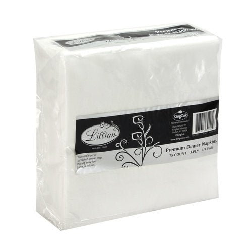 Lillian Tablesettings Premium White Napkins, Large Dinner Napkin, 3 Ply Paper White, 75 count Nicole Home Collection