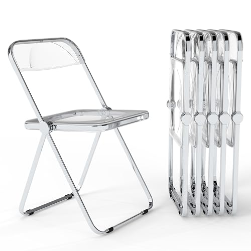 Real Relax Acrylic Folding Chairs,Foldable & Stackable Clear Chairs with Metal Chrome Frame, Indoor and Outdoor, for Home, Office, Party & Events,Set of 6,350LB,Transparent Real Relax