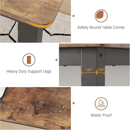 dainslef 71 Inch Industrial Dining Table, Large Rectangle Kitchen Table with Metal Legs, Round Corners, Wooden Conference Tables Writing Desk for Dining Room, Living Room, Retro Brown dainslef