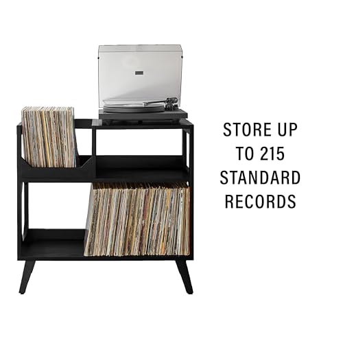 Crosley Furniture Asheville Mid-Century Modern Media Console Record Player Stand, Storage for Vinyl Records, Medium, Black Crosley Furniture