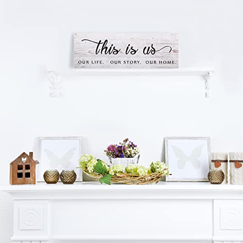 Jetec This is Us Wooden Wall Sign Family Wall Plaques Inspiration Wood Sign Farmhouse Entryway Sign Rustic Wall Plaques Art with Quotes for Living Room Bedroom Christmas Decorations(Antique White) Jetec