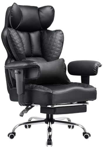 COMHOMA Big and Tall Office Chair 400LBS Wide Ergonomic Gaming Chair with Deluxe Embossing Designed Leather with Foot Rest,150°Reclining Adjustable Armrests Pocket Spring Back Support and Pillow COMHOMA