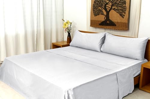 GO GREEN ORGANICS Organic Cotton Long Staple Silky Soft Single Pick Sateen Bed Sheet Set - Luxurious & Premium Hotel Quality - GOTS Certified - Solid Dyed (Grey Dawn, Queen (U.S. Standard)) GO GREEN ORGANICS