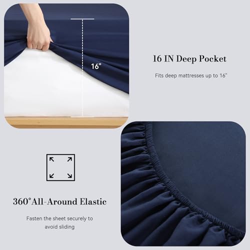 Dreava Twin Sheet Set 3 Piece, 16'' Deep Pocket Fitted Sheets Soft Breathable Microfiber Bed Sheets Luxury Hotel Bedding with Pillowcse Cooling, Wrinkle Free, Oeko-Tex Certified Bedsheets,Navy Blue Dreava
