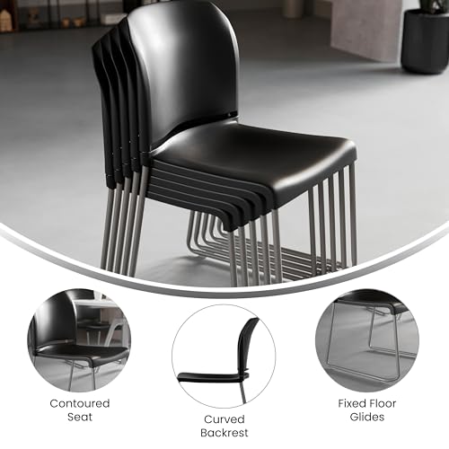 Flash Furniture Hercules Series Contoured Stacking Chairs for Waiting Rooms and Offices, Ergonomic Lobby Chairs with Curved Back, Set of 5, Black Flash Furniture