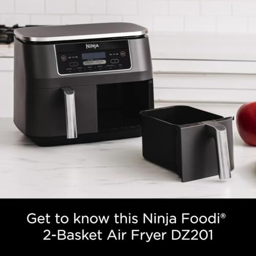 Ninja DZ201 Foodi 8 Quart 6-in-1 DualZone 2-Basket Air Fryer with 2 Independent Frying Baskets, Match Cook & Smart Finish to Roast, Broil, Dehydrate & More for Quick, Easy Meals, Grey Ninja