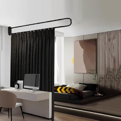 XIMSPHY Privacy Partition Curtains with U-Shaped Rod, Metal Support Single Wall Mounted Curtains, 6.56ft Black Flat Hooks Medical Curtain for Fitting Room Beauty Salon Bedroom XIMSPHY