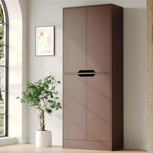 Housoul 71" Tall Freestanding Pantry Storage Cabinet, 4 Doors Larder Cupboard with Adjustable Shelves, Kitchen Hutch for Kitchen & Dining Room, Walnut Housoul