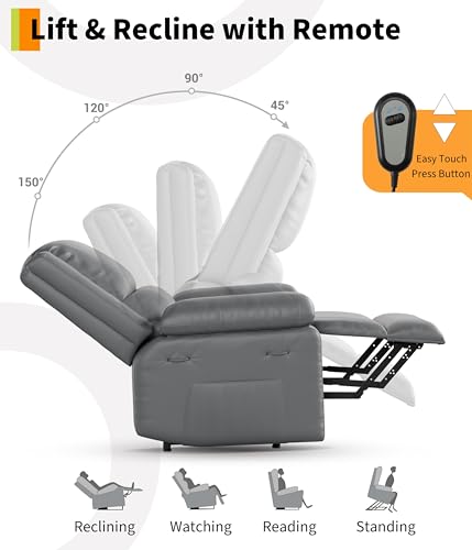 GarveeHome Power Lift Recliner Chair - Heat and Massage, PU Leather Electric Lift Recliner for Elderly & Mobility Impaired,Reclining Sofa with Side Pocket for Living Room
