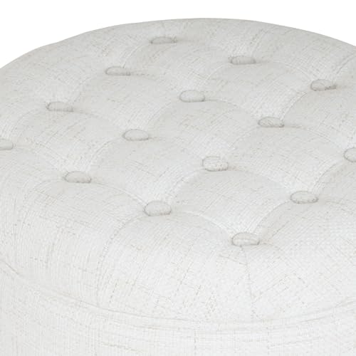 HomePop Home Decor | Upholstered Round Tufted Foot Rest Ottoman | Ottoman with Storage for Living Room & Bedroom | Decorative Home Furniture, Cream Textured Solid HomePop