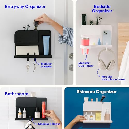 WallShelfie Bedside Wall Organizer & Dorm Decor - Dorm Room Essential, Floating Bedside Shelf Wall Mount Organizer, Remote Control Holder, Cool Teen Girls Trendy Stuff, Room Organization (Black) Smallish