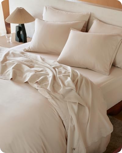 Bedsure 100% GOTS Organic Cotton Sheets, Fair Trade Certified Queen Bedding Set, Eco-Friendly, Soft, 17 inches Deep Pocket Queen Sheet, Sateen Weave Cotton Luxurious Hotel Bed Set, Linen Bedsure