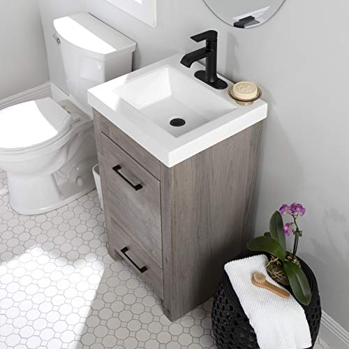Spring Mill Cabinets Nixie 18 Inch Bathroom Vanity with White Single Sink Top, 1-Door Cabinet, 1 Drawer, 18.5" W x 16.75" D x 34.38" H, White Washed Oak Spring Mill Cabinets
