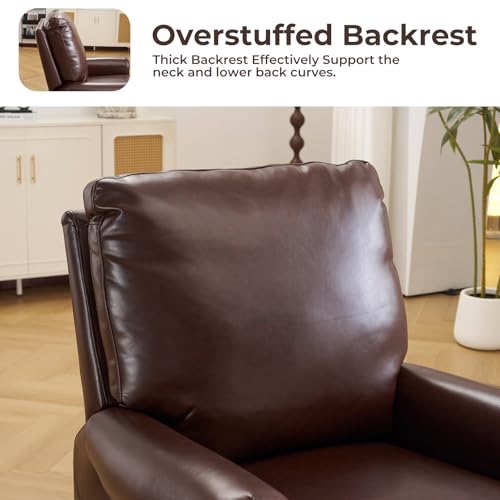 Push Back Recliner Chair with Massage and Heat, Breathable Leather Recliner Chair with Overstuffed Backrest, Pushback Chair with Rivet Decoration, Single Sofa Accent Chair for Living Room, Brown