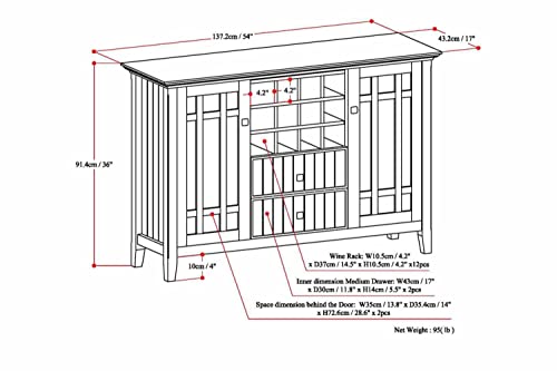 SIMPLIHOME Bedford SOLID WOOD 54 Inch Wide Transitional Sideboard Buffet and Wine Rack in White, For the Dining Room and Kitchen SIMPLIHOME