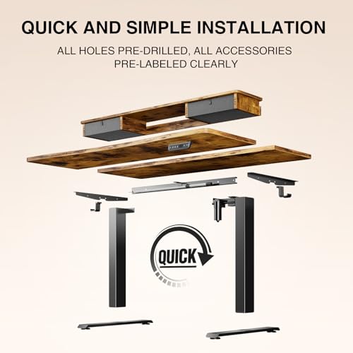 Veken 47.2"×27.6" Standing Desk with Storage Drawers, Adjustable Height Computer Table with Monitor Shelf, Home Office Desk for Study, Gaming, Workstation, Brown Veken