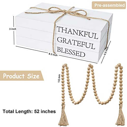 Decorative Books for Home Decor, White Faux Books for Decoration, Rustic Farmhouse Stacked Display Books (Thankful Grateful Blessed) OMISHE
