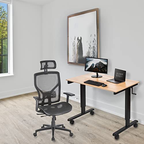 Stand Up Desk Store Crank Adjustable Height Rolling Standing Desk (Black Frame/Natural Walnut Top, 48" Wide) S Stand Up Desk Store