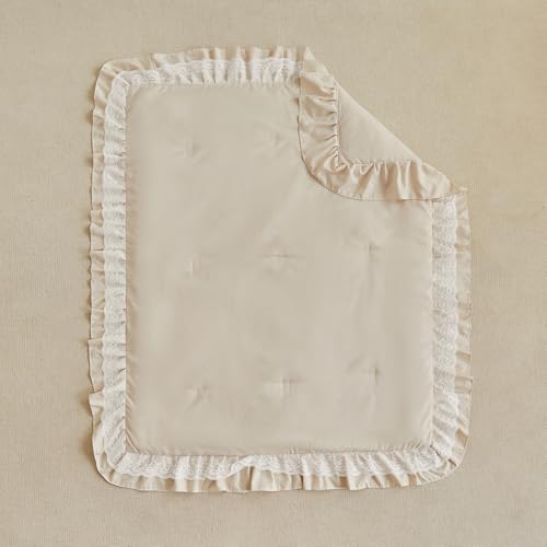 Lace Ruffle Crib Bedding Set 3 Pieces Baby Boho Lace Quilted Comforter with Fitted Sheet and Bed Skirt - Cute Ruffled Shabby Chic Baby Bedding Soft Blanket Design Pink UOZZI BEDDING