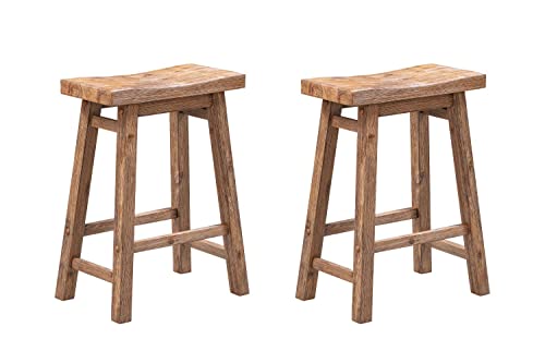 Sonoma Saddle 24" Counter Stool - Barnwood Wire-Brush - Set of 2 Boraam