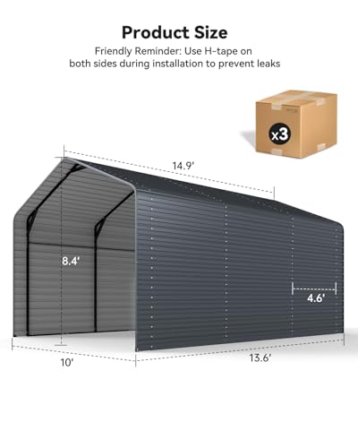 Heavy Duty Metal Carport, 10x15FT Outdoor Carport Canopy with Galvanized Steel Roof and Reinforced Base,Metal Side Panels,Sidewalls,Garage Shelter Shade for Cars,Trucks, Boats, Gray Real Relax