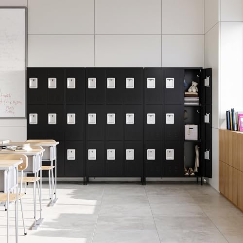 Letaya Metal Lockers for Employees-9 Door Storage Locker with Shelves and Lockable Steel Cabinet for School,Gym,Office,Staff(Black, 9 Door) Letaya