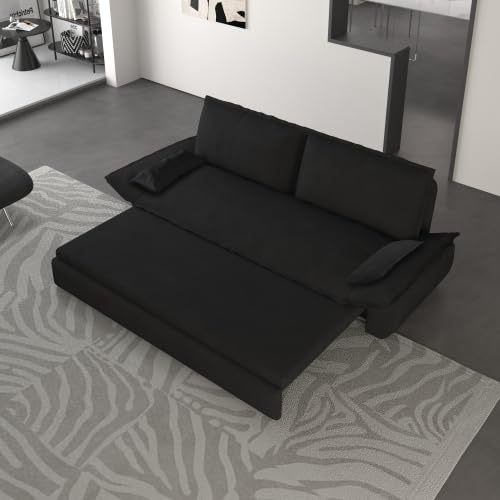 UPYOOE 70.1" Futon Sofa Bed Queen Size, Pull Out Bed, 3-in-1 Convertible Sleeper Sofa with 2 Soft Pillows, Modern Velvet Futon Couch for Living Room, Small Space, Apartment, Bedroom, Black UPYOOE