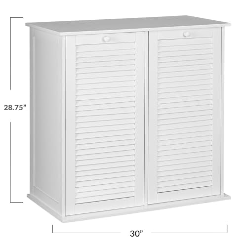 Household Essentials Tilt-Out Laundry Sorter Cabinet with Shutter Front, White, White Wood Shutter Household Essentials