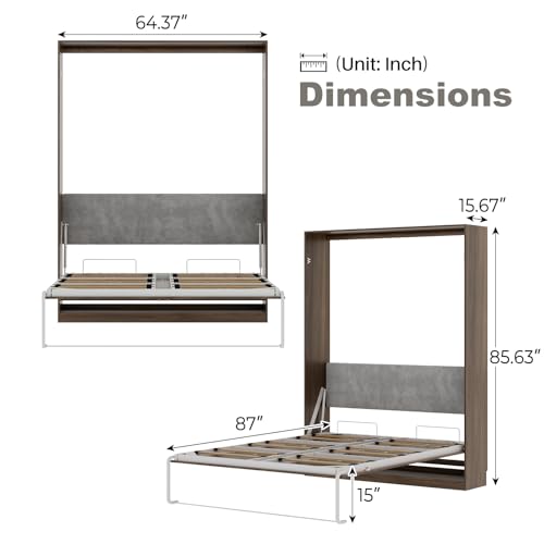 Bobve Farmhouse Murphy Bed Queen, 85" Wall Bed Folds to Save Space, Concealed Bed Frame with Hydraulic Rod and Wall Mounted Features for Apartment/Office/Guest Room Bobve