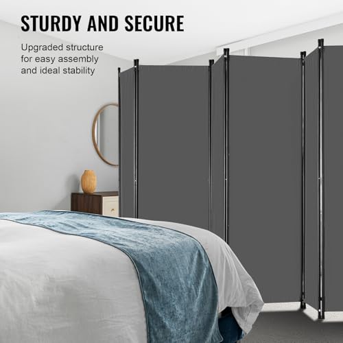 VEVOR Room Divider, 6 Panel Room Divider, Folding Privacy Screen and Portable Partition Divider for Room Separation, Freestanding Room Partitions for Office, Bedroom, Study, Grey VEVOR