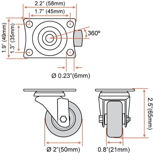 FactorDuty 8 Pack 2" Swivel Caster with Brake Wheels Hard Rubber Base w/Top Plate & Bearing (2" Combo-8 pcs) FactorDuty