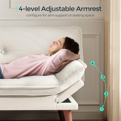 LINSY HOME Futon Sofa Bed, 70" Chenille Futon Couch with Adjustable Backrest Armrest, 3 in 1 Convertible Comfy Loveseat Sleeper Sofa Bed for Small Spaces Dorm Room Apartment Home Office, Beige White LINSY HOME