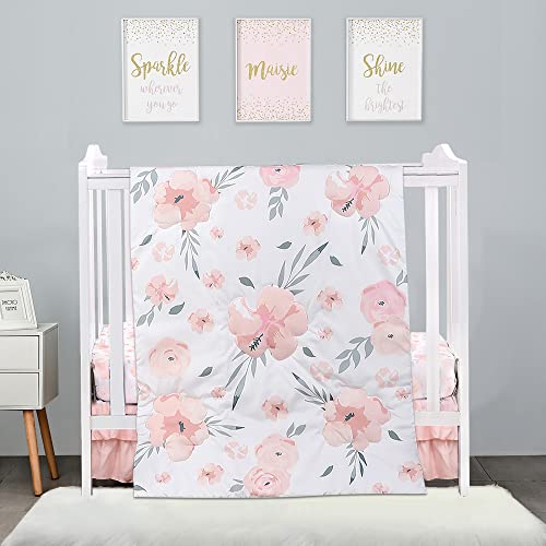 PINNKKU 3-Piece Crib Bedding Set for Boy Girls, Includes Crib Skirt, Blanket, Sheet, Baby Bedding, Floral, Mini Size PINNKKU