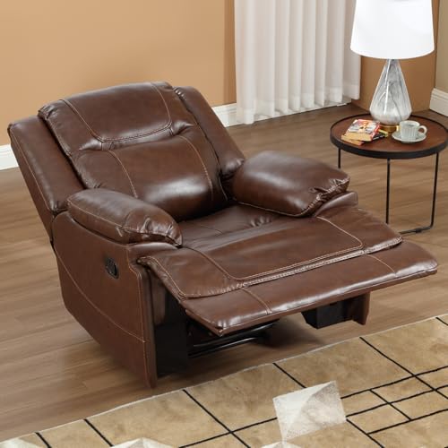 EBELLO Genuine Leather Manual Recliner Chair, Reclining Sofa Chair Couch for Living Room, Bedroom Furniture, Meeting Room, Brown EBELLO