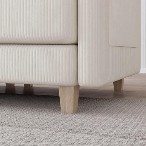 LIKIMIO 91.1" Modern L-Shaped Sectional Sofa for Living Room, 3-Seater Comfy Couch with Deep Seat and Movable Ottoman, Corduroy Upholstered Modular Sofa, Beige LIKIMIO