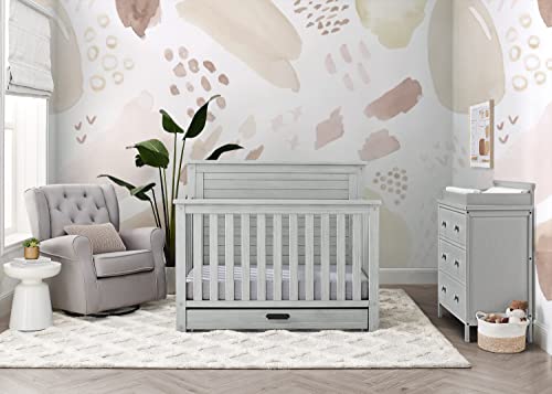 Delta Children Simmons Kids Caden 6-in-1 Convertible Crib with Trundle Drawer, Greenguard Gold Certified, Rustic Mist Delta Children