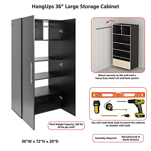Prepac HangUps Large Storage Cabinet - Immaculate Light Gray 36" Cabinet with Storage Shelves and Doors; Ideal for Bin and General Storage Solutions Prepac