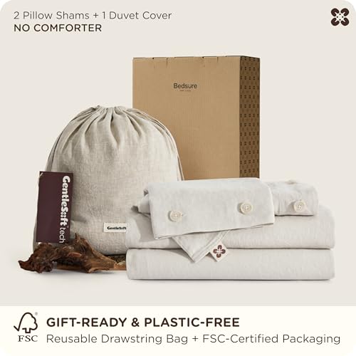 Bedsure 100% Linen Duvet Cover Queen Size, Washed 170 GMS European Flax-Linen, Soft 3pcs Bedding Set with Button Closure for Farmhouse, Natural Texture, Breathable for Hot Sleeper, Linen, Queen Bedsure