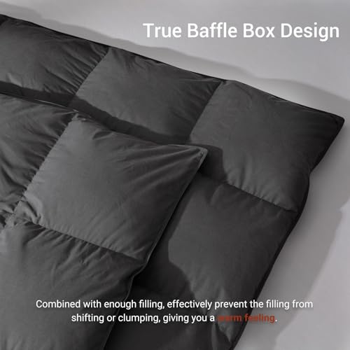 Saisier Grey Goose Feather Down Comforter King Size, Premium All Season Duvet Insert, 750+ Fill Power 1200TC Cotton Blend Fabric Hotel Style Comforter, 50 Oz Lightweight (106x90, Dark Grey) Saisier